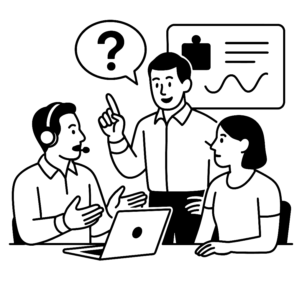 Sales team collaboration or coaching scene